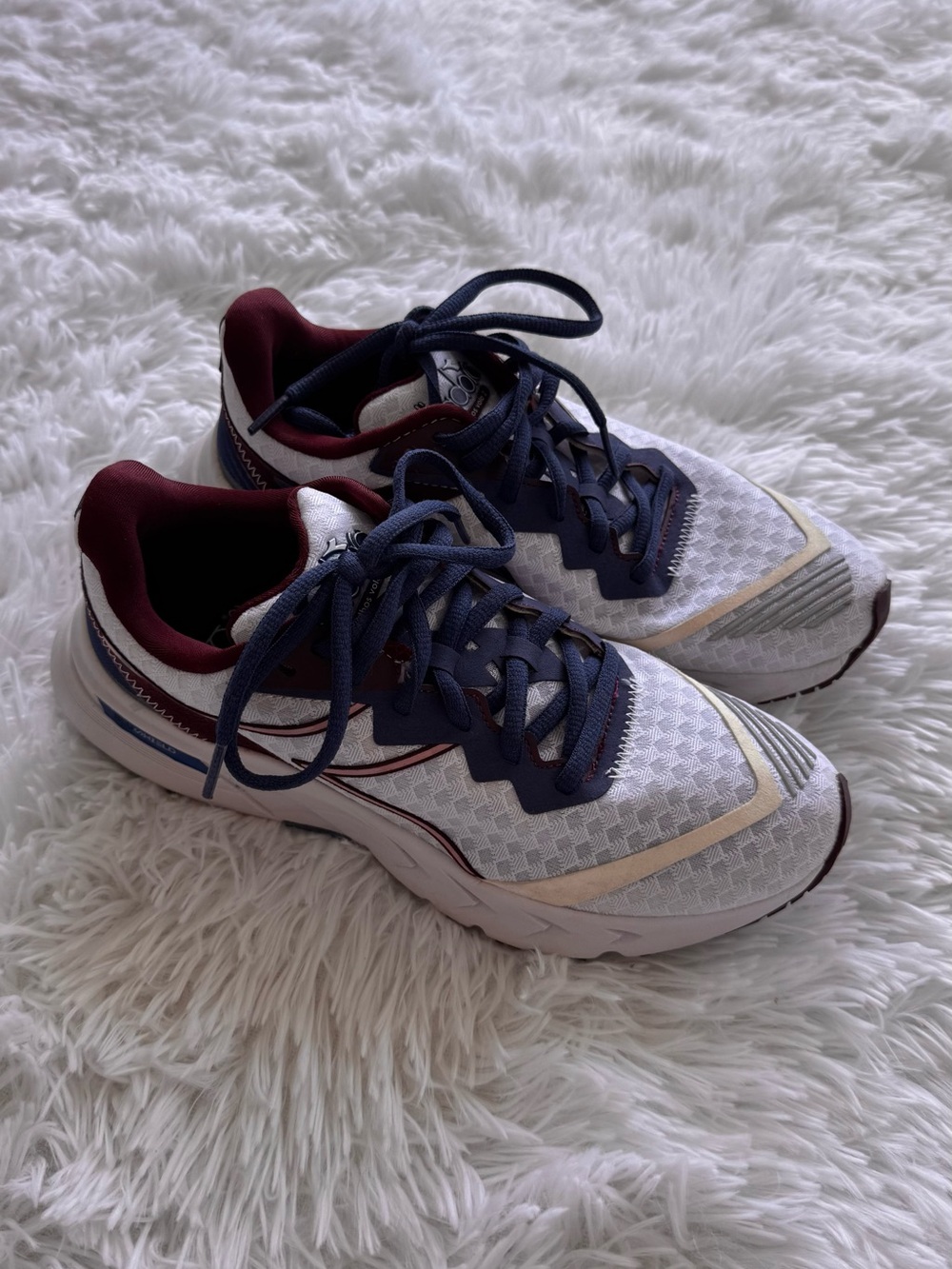 Diadora White Sneakers with Navy and Burgundy Details